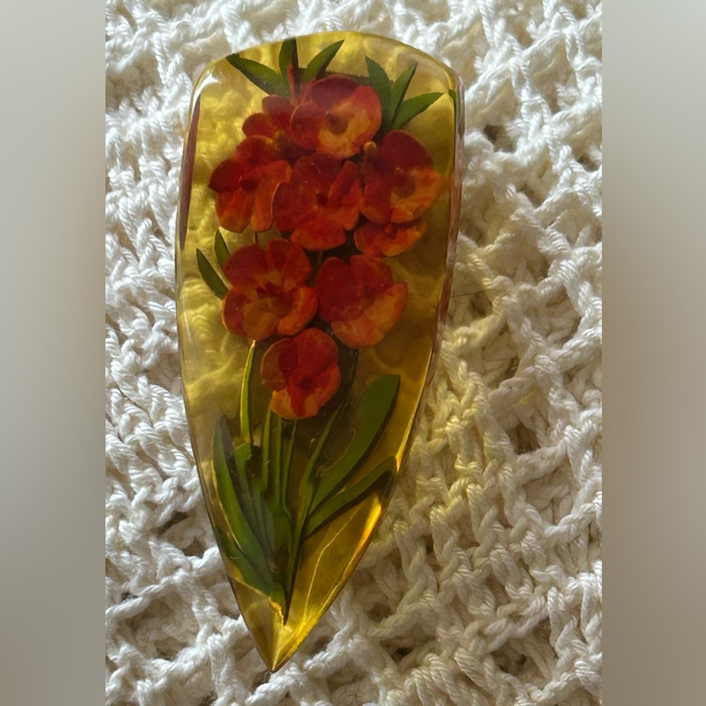Floral Vintage Bakelite Dress Clip Art Piece with Red and Green Accents